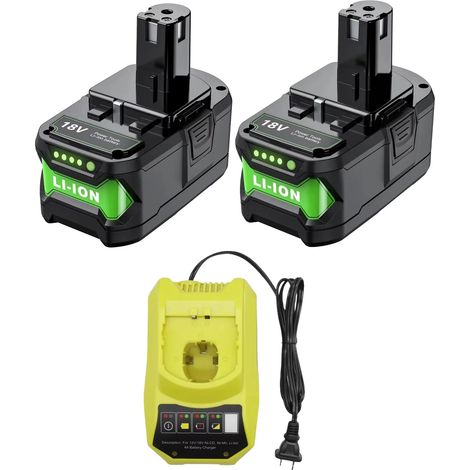 Batterie Rechargeable, Capacité 9500mAh, Technologie Li-Ion, compatible avec Ryobi, 2 PCS 1 Chargeur (1/2)
