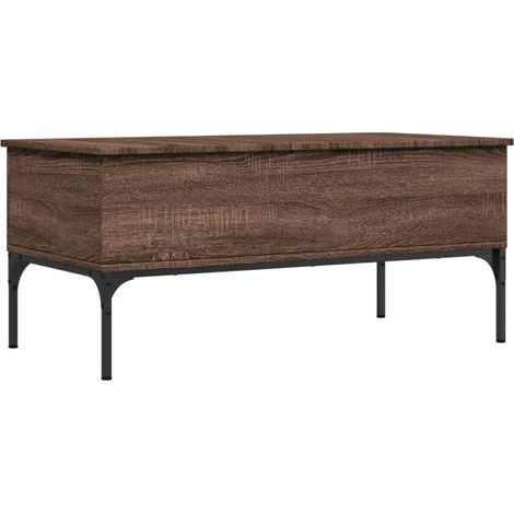 Mesa de centro con 2 compartimentos ocultos diseño industrial 100 x 50 x 45cm madera de ingeniería marrón y metal DEC038596