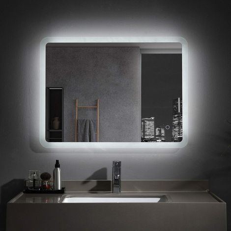 Badspiegel 100 x 60 cm mit Beleuchtung LED Rechteckig Badezimmer Wandspiegel Antibeschlage Lichtspiegel mit Touchschalter IP44 Kaltweissen MIA