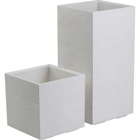 Set Betonique Pflanztöpfe auf Rollen, cremefarbener Holzpfosten, 2 Stück.