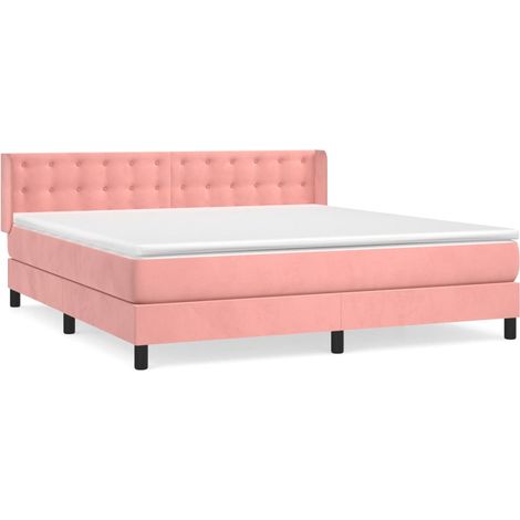 Maison Exclusive - Sommier à lattes de lit avec matelas Rose 160x200 cm Velours (1/5)