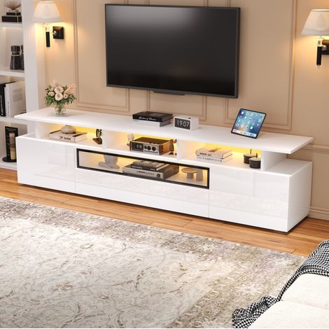 1803845cm Fernsehschrank,Hochglanz-TV-Ständer,TV-Schrank mit 2 Schränken und 1 Schublade,Lowboard Mit LED und 10 Ablageflächen,Stand-Wohnzimmerschrank, passend für Fernseher um die 75 Zoll (1/5)