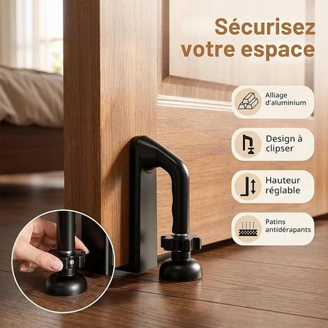 Door Lock, Portable Anti-Burglar Security Device, Double Adjustable Protection, Interior Door Stop for Home, Hotel and Travel (Black) (1/4)
