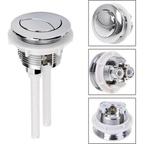 Bouton Poussoir Double Chasse - 38 mm - Pour Réservoir WC Double Flux - Chrome - 2 Pièces (1/4)