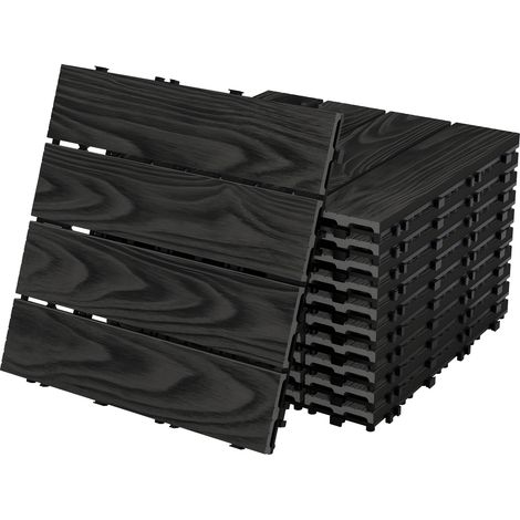 ECD Germany Piastrelle per Terrazze in WPC 30x30 cm Antracite Set da 11 per 1m² Effetto Legno con Drenaggio e Sistema a Clic per Balconi Mattonelle per Giardini Pavimenti da Esterno