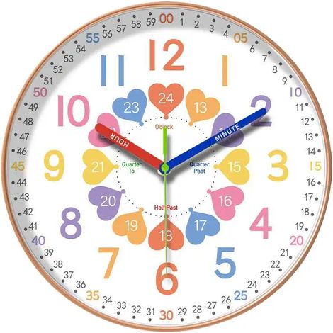 Horloge murale éducative silencieuse (12 pouces), adaptée aux enfants d'âge préscolaire et aux tout-petits. (1/5)