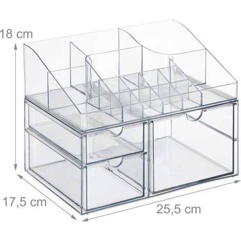 Organizer per trucco con cassetti trasparente 34 x 22 x 20 cm spazio di archiviazione design elegante bagno in plastica trasparente 130014556