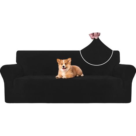 Housse De Canape Velour 3 Places, Housse Canape Extensible avec Accoudoirs, Universelle Sofa Cover Antidérapante, Protection Couvre Canapé Anti Poils Animaux, Lavable, Noir (1/5)