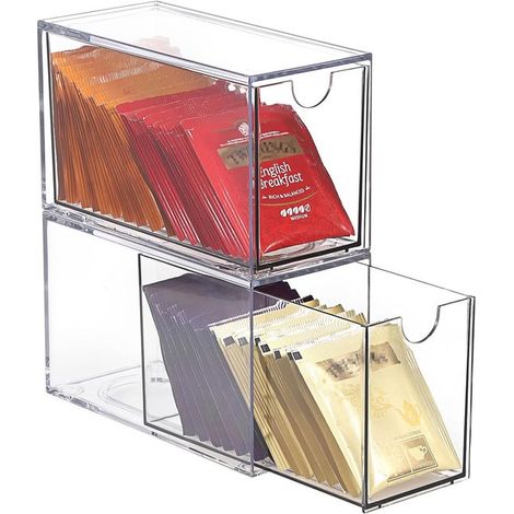 Cajón organizador de té con 2 cajones para almacenamiento en la cocina y la oficina. (1/5)