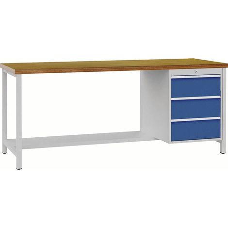 Établi l.2000xP750xH859 mm hêtre Multiplex gris clair RAL 7035 bleu séc. RAL 5