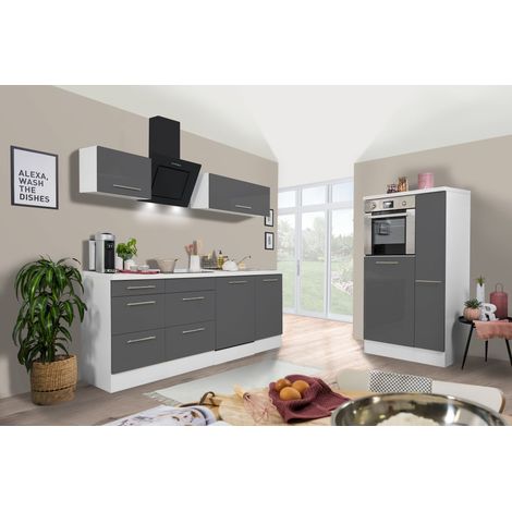 Cuisine Kitchenette Bloc cuisine Blanc Gris Amanda 310 cm Respekta Premium