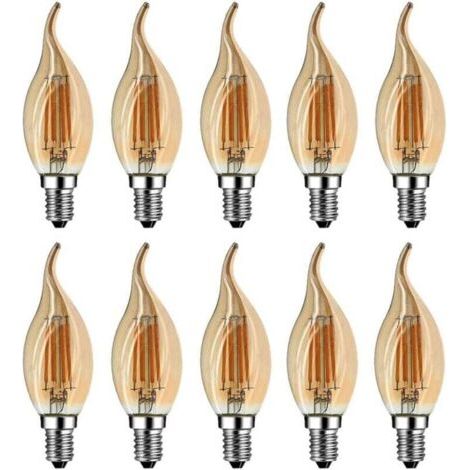 QORVA-Ampoule Flamme LED E14, 4W Equivalent à Ampoule Halogène/Incandescente 40W, Blanc Chaud 2700K, Flamme Bougie LED encastrable, 360° Faisceau, IRC80, Verre marron, Lot de 10 [Classe énergétique A+