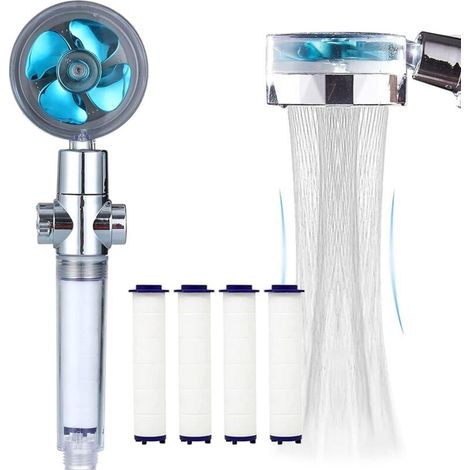 Pomme de douche portative haute pression ANTOWER avec filtre Vortex Hydro Jet turbopropulseur à 360 degrés de rotation facile (I-Blue) (1/2)