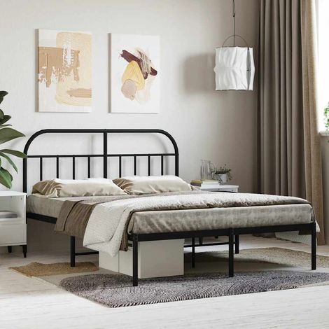 Cadre de lit métal sans matelas avec tête de lit noir 140x200cm (1/5)