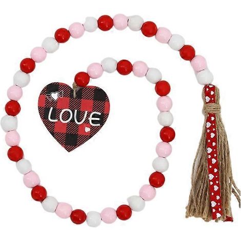 Voici une proposition de titre en français, respectant la limite de 190 caractères et intégrant différents mots-clés :
Guirlande en perles de bois Saint-Valentin avec pendentif cœur à carreaux et pom (1/4)