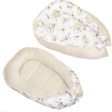 Manta tipo capullo para bebé, de doble cara, de tejido minky (beige + flor de algodón) (1/3)
