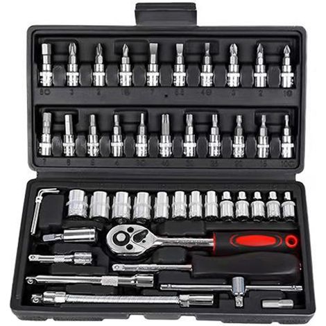 Kit Clé À Douille 1/4 Pouces - 46 Pièces En Acier Allié - Pour Automobile Camion Vélo Bateau Et Travaux Domestiques (1/5)