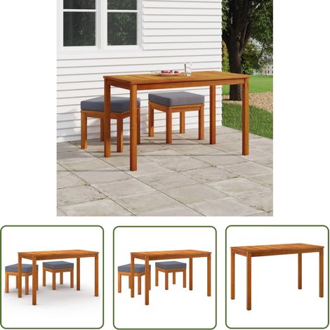 The Living Store 3-tlg. Garten-Essgruppe mit Kissen Massivholz Akazie - Gartenmöbel - Essgruppe - Holztisch - Akasienholz - Gartenstuhl (1/5)