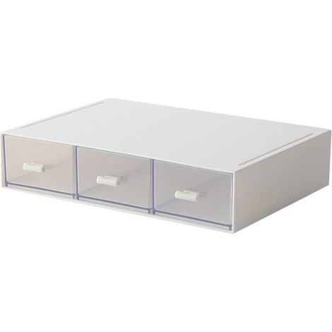 Organizzatore da scrivania, Organizzatore da scrivania con cassetto, Organizzatore da scrivania bianco, Organizzatore per trucchi bianco, Set impilabile da 2 pezzi (1/5)