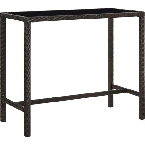 Garten-Bartisch Braun 130x60x110 cm Poly Rattan und Glas