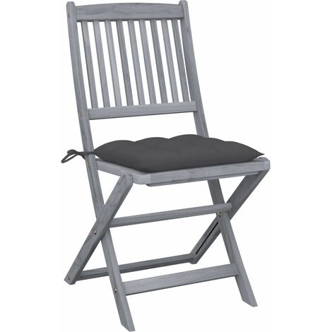 Lot de 4 Chaises de jardin et de camping pliables, Chaises de relaxation, avec coussins Bois d'acacia OIB7524E (1/5)