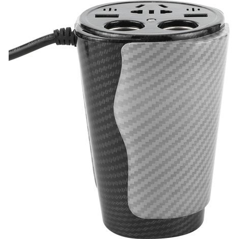 Convertisseur de puissance pour voiture 12 V vers 220 V avec LED, boîtier en fibre de carbone, chargeur allume-cigare à onde sinusoïdale modifiée, prise 220 V/10 A (1/5)