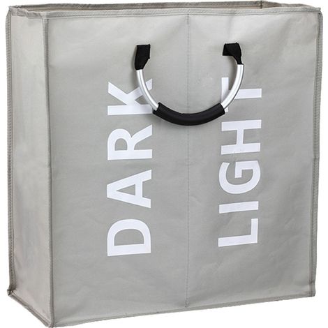 royaluxe - Panier à Linge Double avec Couvercle et Sacs à Linge Amovibles, Grand Panier Divisé, Panier à Linge Pliable en 2 sections pour la Chambre à Coucher, la Salle de Bain, la Buanderie, Gris (1/5)
