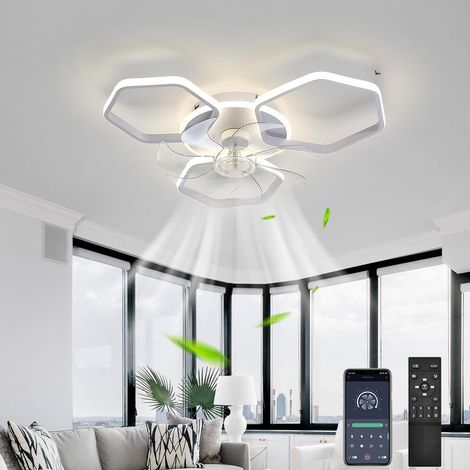 Ventilateurs de plafond 87 W avec lumières, plafonnier à intensité variable avec télécommande et contrôle APP, ventilateur de plafond encastré, 60 cm (1/5)