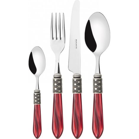 Set posate 24 pezzi in scatola Gallery Optical ghiera argento antico Rosso Madreperla Bugatti (1/2)