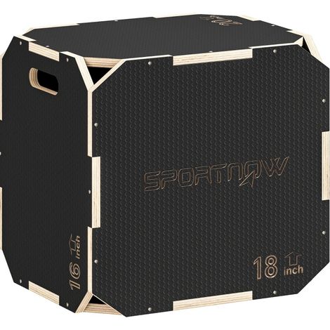 Caja pliométrica ajustable de madera contrachapada negra con asas laterales (1/5)