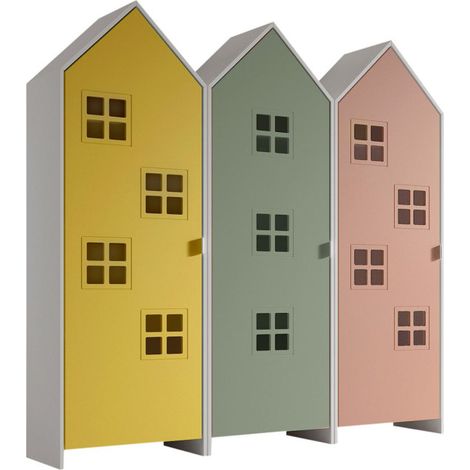 Pack - 3 Armoires Enfant "Casami Bruges" 171cm Jaune, Vert & Rose (1/2)