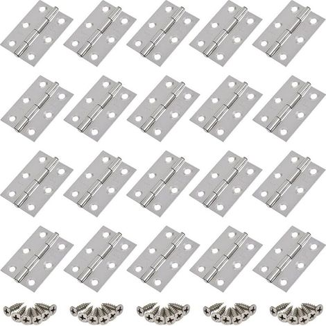 20 charnières en acier inoxydable, charnières de porte, trous pour charnières plates pliantes, charnières de tiroir d'armoire, connecteurs de charnière de fenêtre, charnières de tiroir argentées, un (1/4)