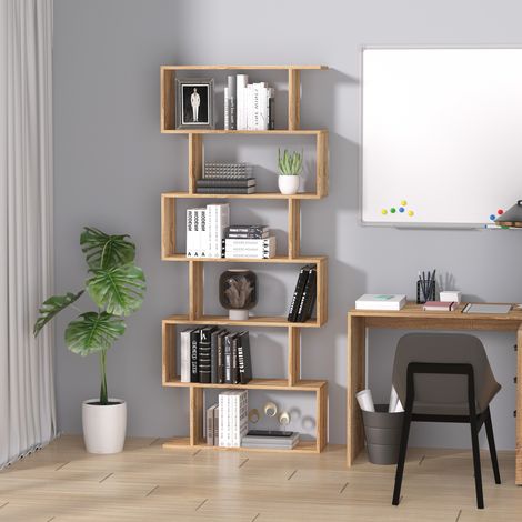Bibliothèque étagère Zig zag Design Contemporain 80L x 23l x 192H cm 6 Niveaux couleur chêne Clair