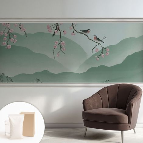 Tapete Vliestapete mit Kleber - abwaschbar - Tapete mit Motiv - trendige Wanddeko - elegant Fototapete Japanische Serenade 250x104 cm (1/5)