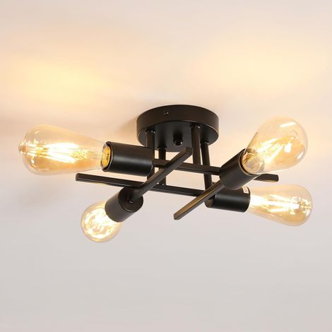Sputnik Lustre, E27 Plafonnier Industriel Noir, 4 Lumières Moderne Plafonnier Lustre Luminaire Industriel en Metal, Lampe de Plafond Vintage pour Salon, Chambre, (Sans Ampoules) (1/5)