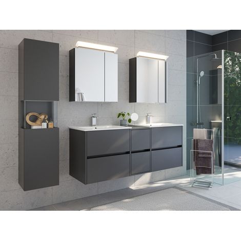 Badmöbelset Taifun 150cm 4tlg mit 2x Spiegelschrank und Seitenschrank grafit