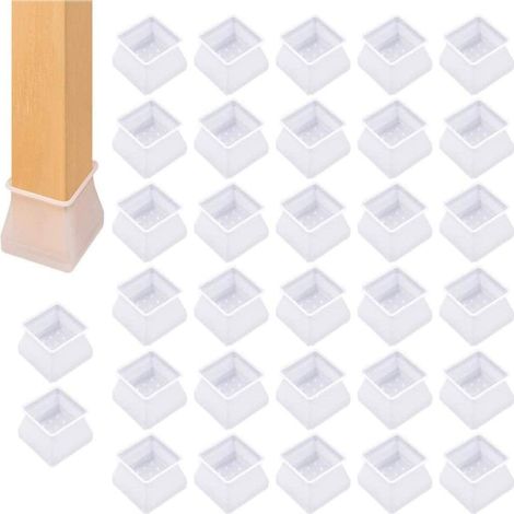 Lot de 32 capuchons de pieds de chaise carrés en silicone - Protection du sol - Antidérapant - Protection du sol - Antidérapant - Transparent (1/4)