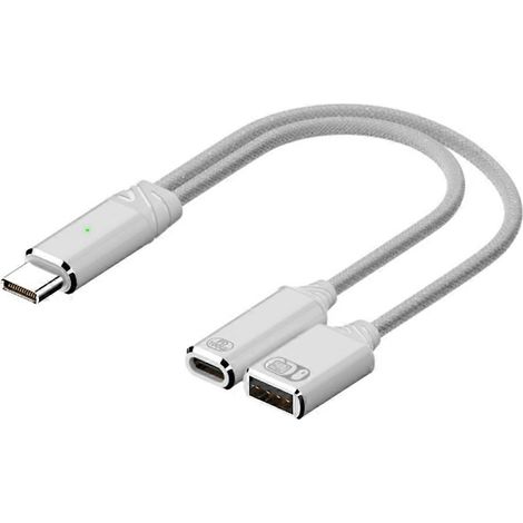 Câble de données USB-C vers USB-A avec port de charge PD, compatible avec les téléphones portables, les ordinateurs portables et les tablettes. Blanc. (1/5)