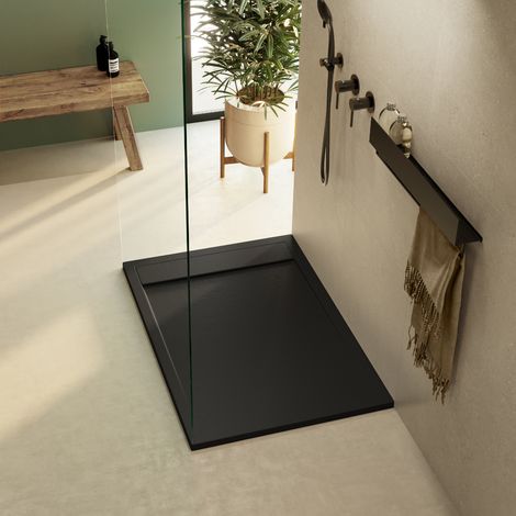 Receveur de douche 130x80 extra-plat Noir en résine minérale antidérapant effet ardoise - Magnus LAVABERG (1/5)
