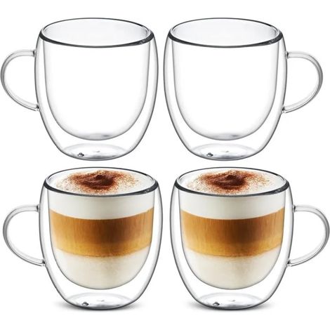 Lot de 4 Tasses à thé, Verre double paroi, Résistant à la chaleur, Transparent, 150ml, Pour salon (1/5)