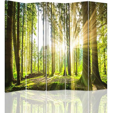 Paravent Eclat Forestier Lumineux et Apaisant - Déco Nature - 180 x 180 cm - 1 face déco, 1 face noir