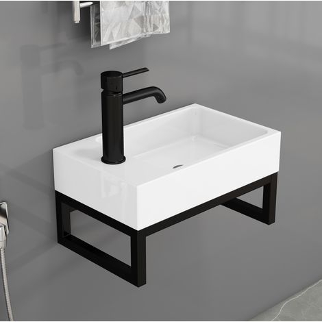Lavamanos mural mini 40 x 25 x 21 cm de cerámica blanco mate, premontado - CHICFURN (1/5)