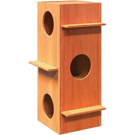 Niche pour chat, finition cire brune, 43 x 43 x 90 cm, en pin massif