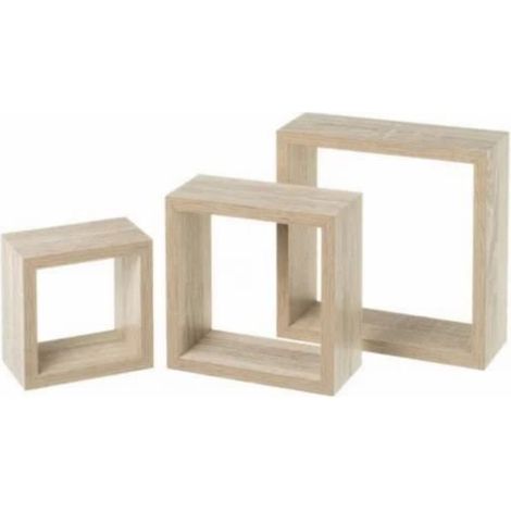 Set de 3 cubes étagères murales coloris naturel - Longueur 25 x Profondeur 25 x Hauteur 9 cm (1/4)