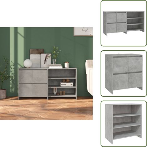 The Living Store 2-tlg. Sideboard Betongrau Holzwerkstoff - Holzwerkstoff (1/5)