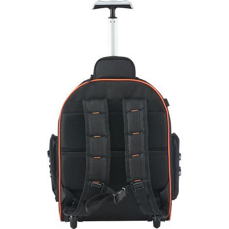 Sac à dos à outils à roulettes robuste, capacité de charge de 50 kg, 45 poches de rangement, poignée télescopique pour chantier. (1/5)