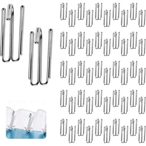 50 Gardinenhaken – Doppelbeinige Haken mit Krone (5,5 cm) – Plisseehaken – Edelstahl – Wiederverwendbar – Geeignet für Plissee- und Ansteckgardinenbänder (1/5)