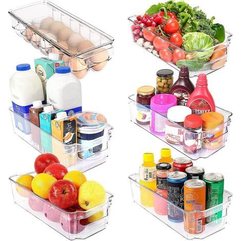 Juego de 6 cajas de almacenamiento para el refrigerador, la cocina, la despensa, los armarios y las encimeras (transparentes). (1/4)