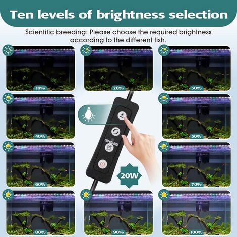Éclairage LED pour Aquarium Lampe Réglable Spectre Complet avec Minuteur Intégré et 10 Niveaux de Luminosité Barre Éclairage pour Croissance des Plantes Aquatiques et Poissons