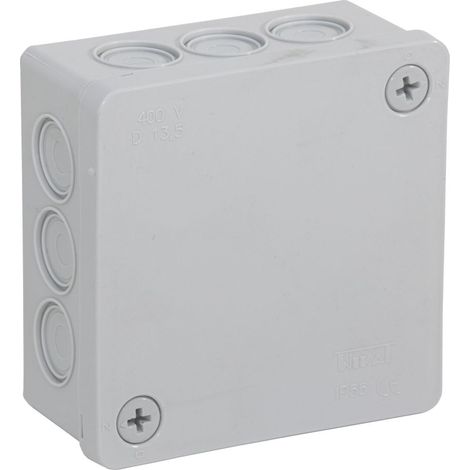 Caja gris hermética de montaje en superficie con terminales, 86x86x40 mm, IP55, Viplas 02353